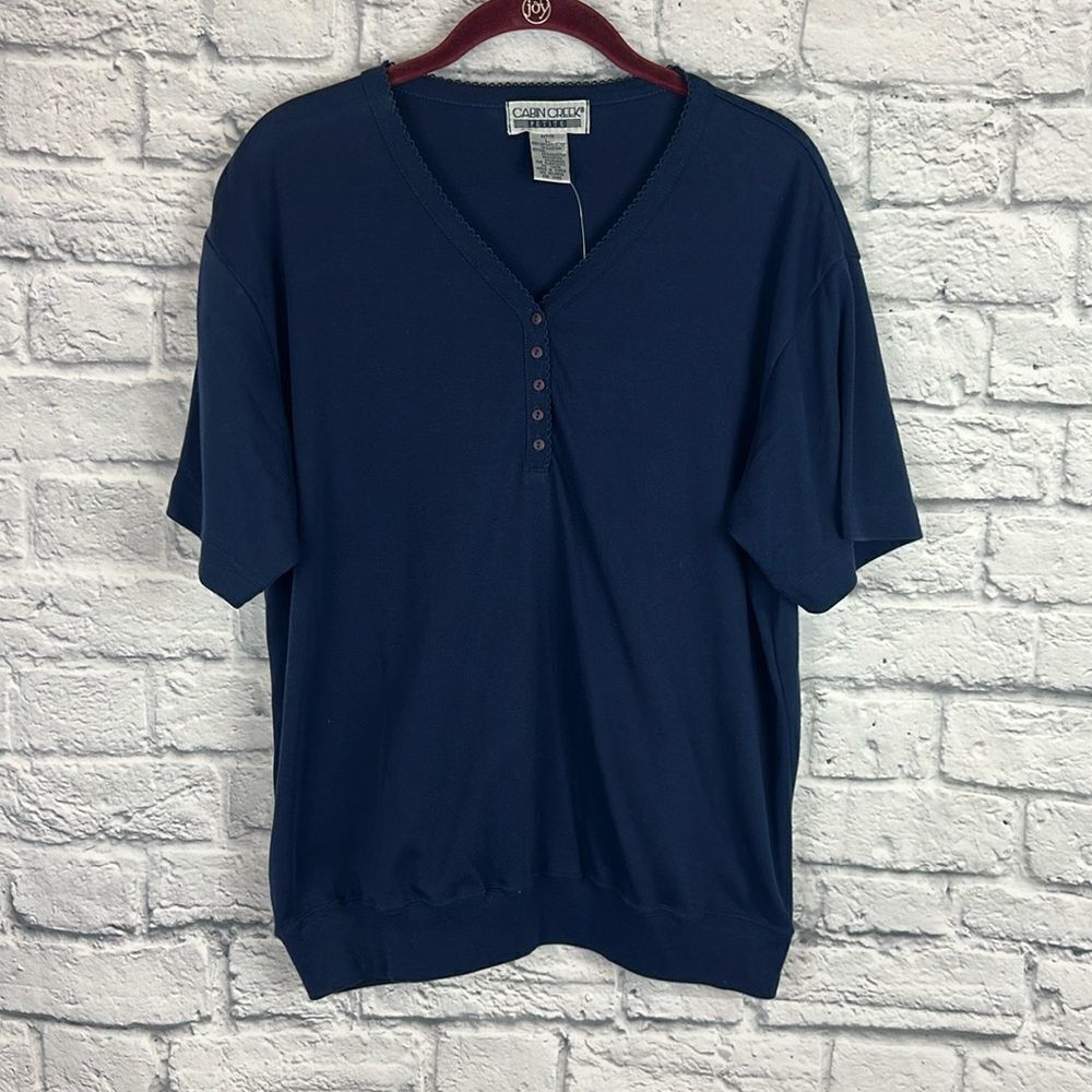 Cabin Creek Petite Large Navy Blue Blouse